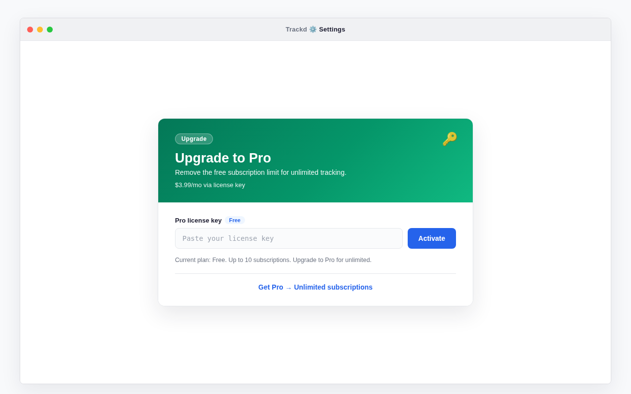 Trackd free to Pro upgrade
